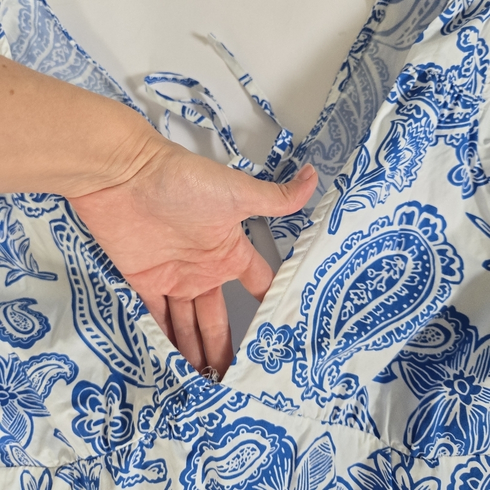 Melloday Paisley Floral Puff Sleeve Minidress santorini greek pockets sz XL - Picture 4 of 11